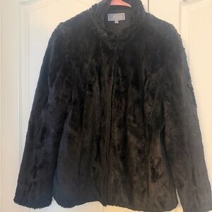 JM Collection Black Very soft Faux fur Teddy Jacket